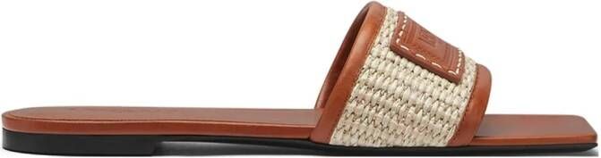 Versace Theia Barocco raffia slides Brown