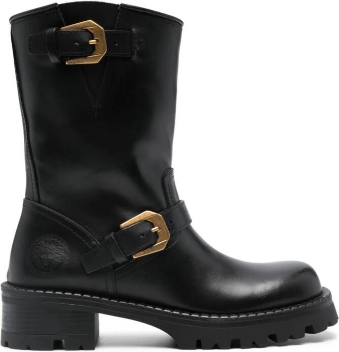 Versace Medusa-embossed leather boots Black