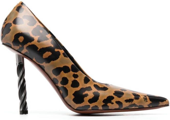VETEMENTS drill-heel leopard-print pumps Brown