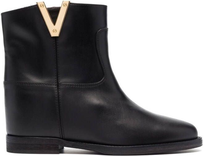 Via Roma 15 logo-detail leather ankle boots Black