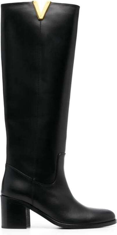 Via Roma 15 logo-plaque 65mm leather knee-length boots Black