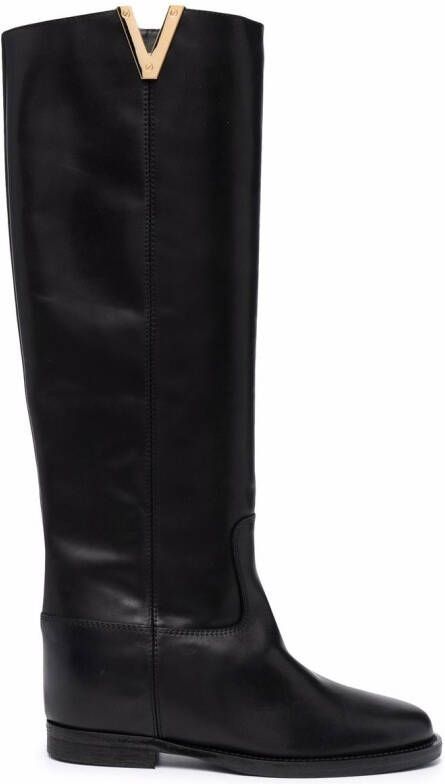Via Roma 15 logo plaque knee-length boots Black
