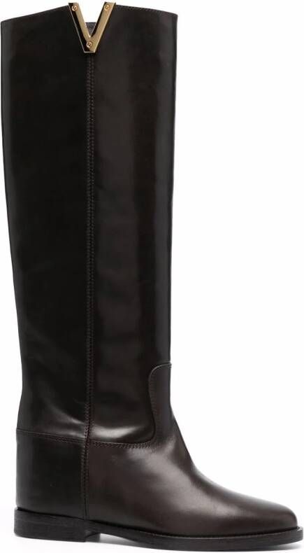 Via Roma 15 logo plaque knee-length boots Brown