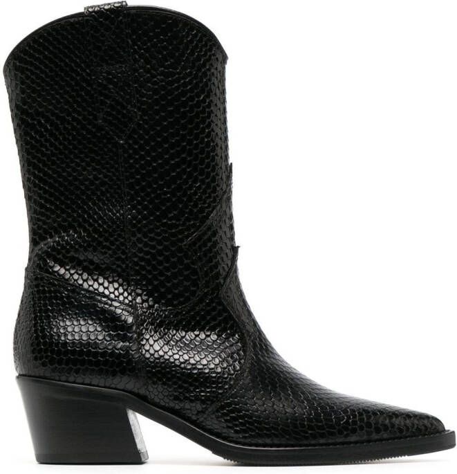 Via Roma 15 snake-embossed leather boots Black