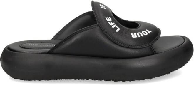 Vic Matie slogan-print leather slides Black