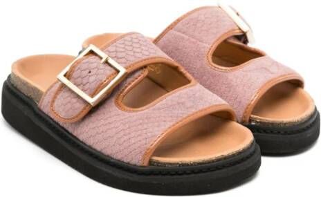 Zadig & Voltaire Kids wings-debossed suede slides Pink
