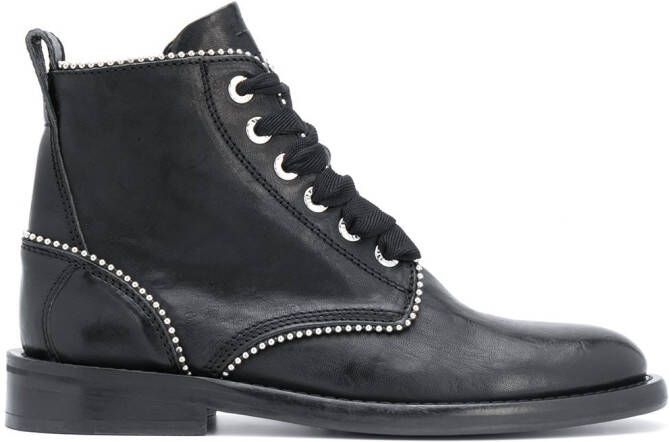 Zadig&Voltaire studded lace-up leather boots Black