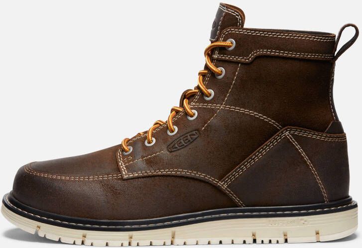 Keen Men's San Jose 6" Boot (Soft Toe) Size 9.5 Wide In Coffee Bean Star White Leather