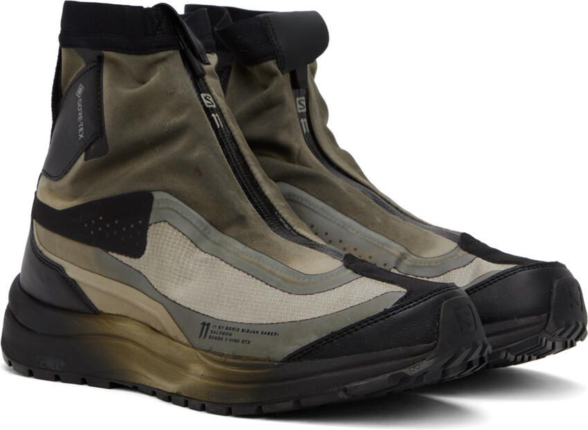 11 by Boris Bidjan Saberi Khaki & Black Salomon Edition Bamba 2 GTX High Sneakers - Picture 2