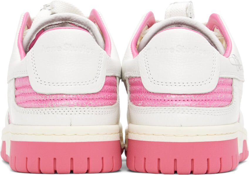 Acne Studios White & Pink Leather Low Top Sneakers