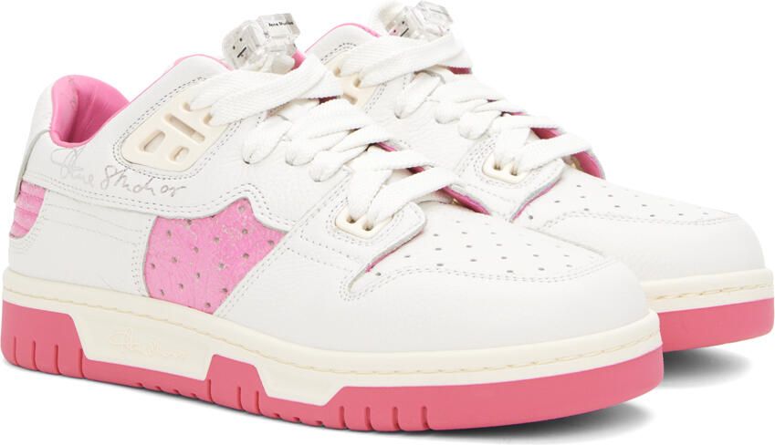 Acne Studios White & Pink Leather Low Top Sneakers - Picture 2