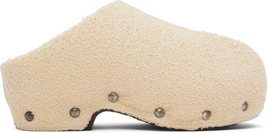Acne Studios Beige Shearling Clogs - Picture 5