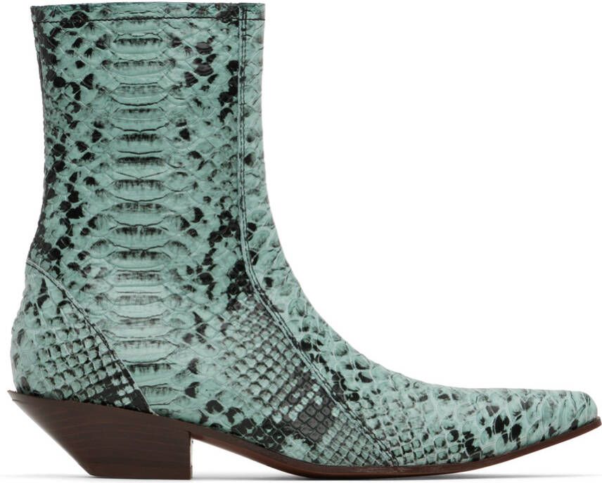 Acne Studios Blue Snake Print Ankle Boots - Picture 2
