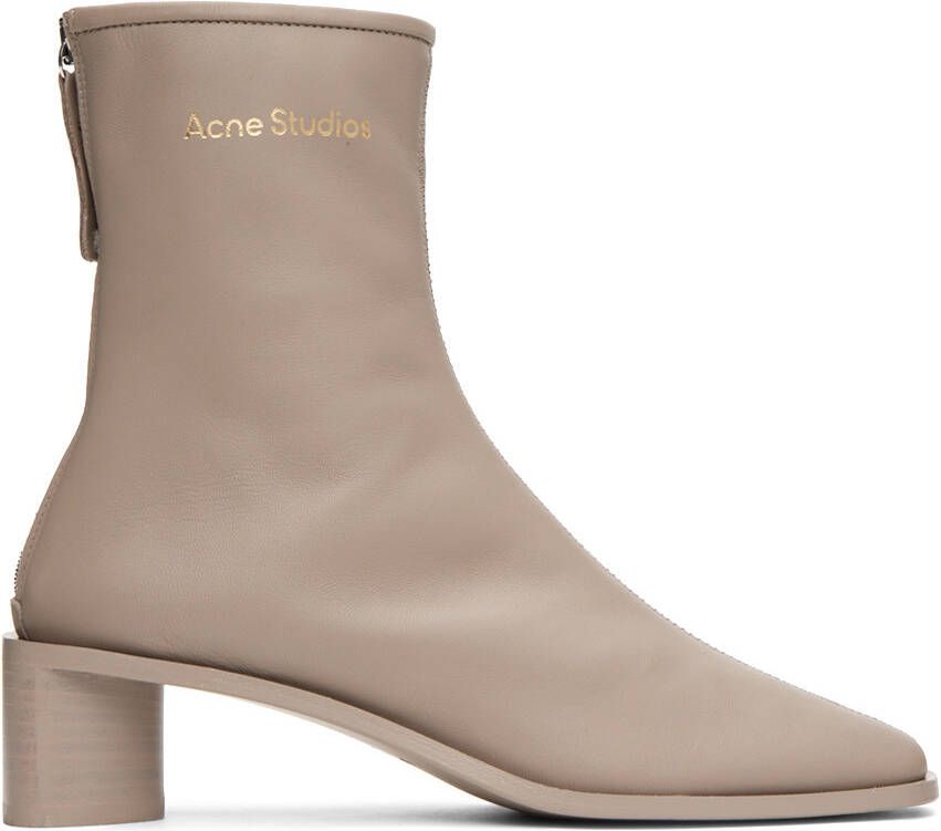 Acne Studios Taupe Branded Ankle Boots - Picture 4