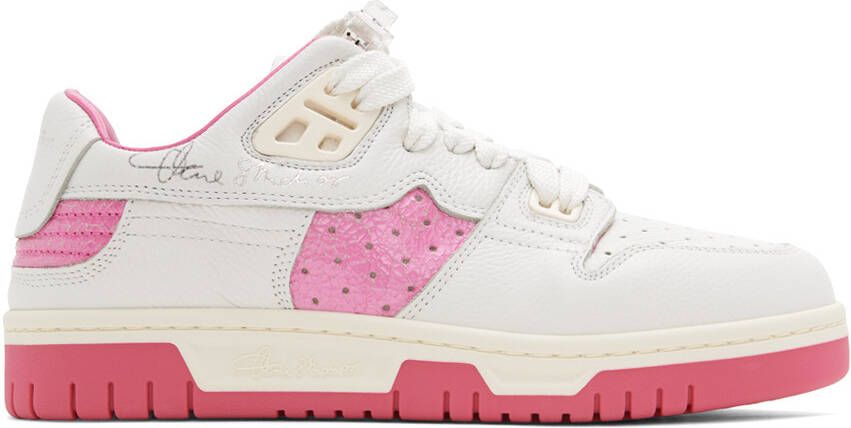 Acne Studios White & Pink Leather Low Top Sneakers - Picture 5