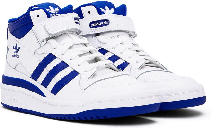 Adidas Kids White & Blue Forum Mid Big Kids Sneakers - Picture 2
