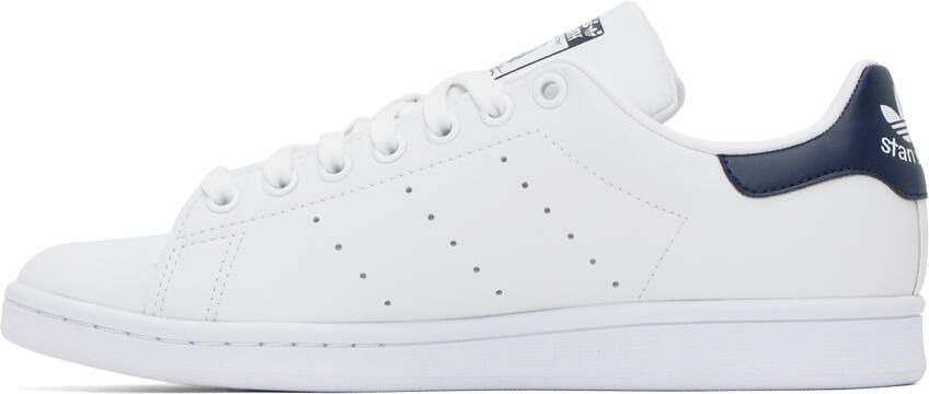 Adidas Originals White & Navy Stan Smith Sneakers - Picture 3