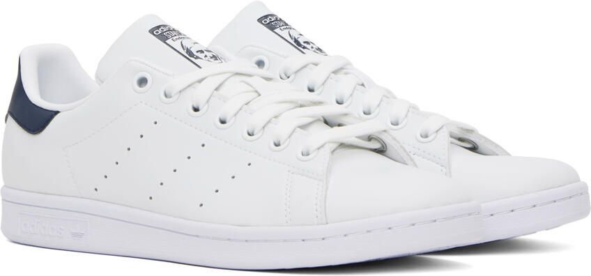 Adidas Originals White & Navy Stan Smith Sneakers - Picture 2