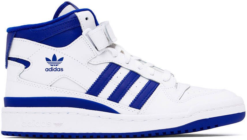 Adidas Kids White & Blue Forum Mid Big Kids Sneakers - Picture 4