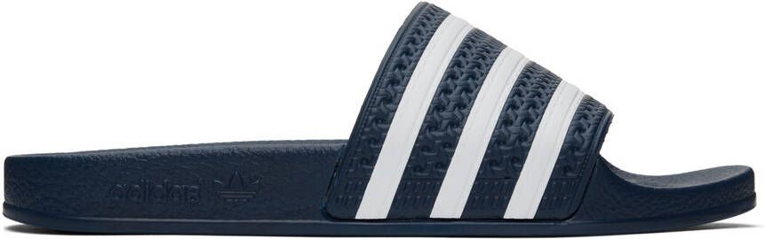 Adidas Originals Navy & White Adilette Slides - Picture 4