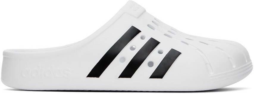 Adidas Originals White & Black Adilette Clog Sandals - Picture 4