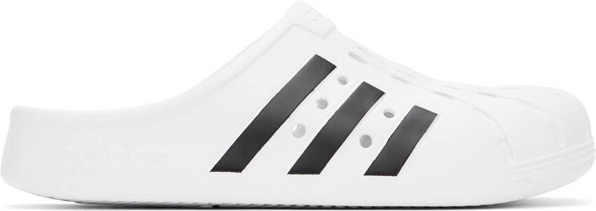 Adidas Originals White & Black Adilette Clog Sandals - Picture 6