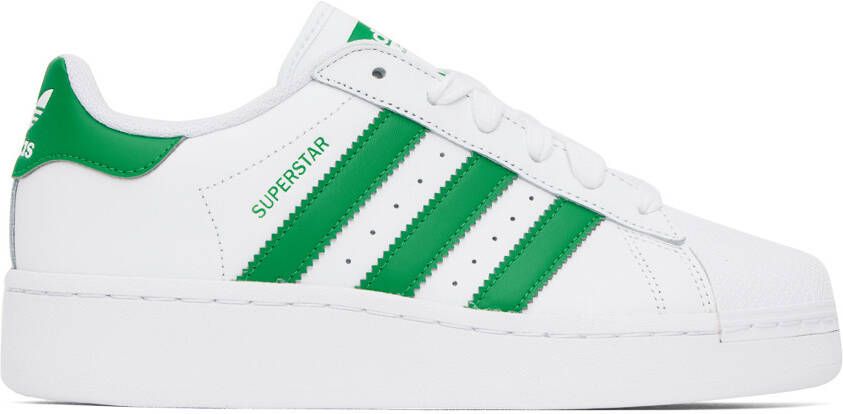 Adidas Originals White & Green Superstar Sneakers - Picture 5