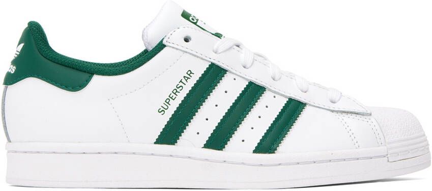 Adidas Originals White & Green Superstar Sneakers - Picture 6