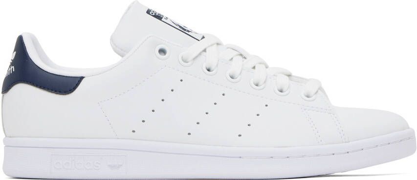Adidas Originals White & Navy Stan Smith Sneakers - Picture 5