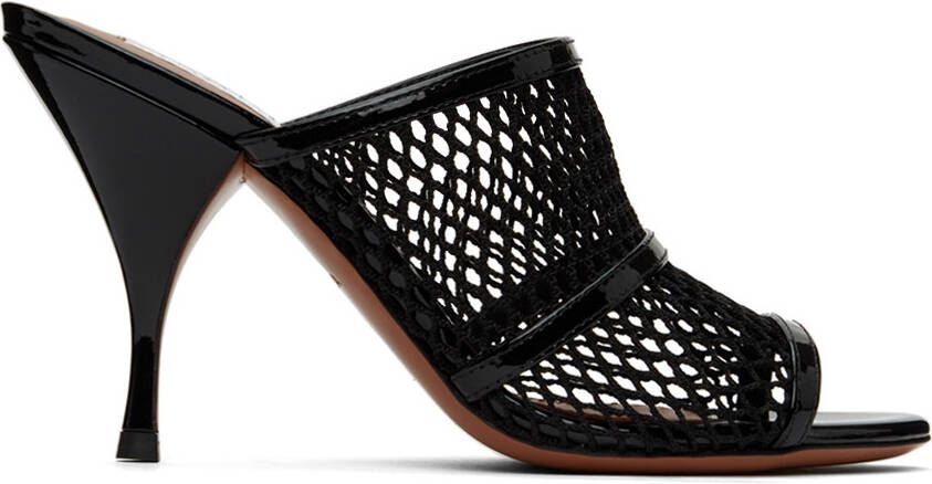 ALAÏA Black Fishnet Heeled Mule Sandals