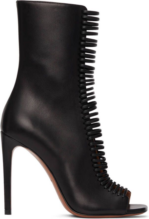 ALAÏA Black Leather Lace-Up Heels - Picture 2