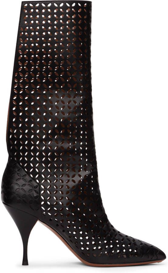 ALAÏA Black Openwork Mid-Calf Boots