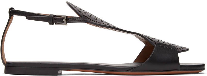 ALAÏA Black Plastron Openwork Flat Sandals - Picture 4