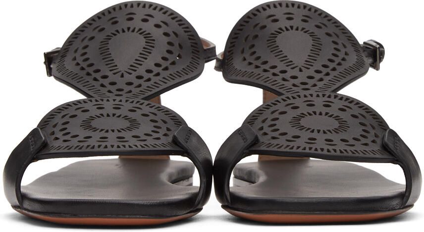 ALAÏA Black Plastron Openwork Flat Sandals - Picture 2