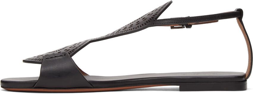 ALAÏA Black Plastron Openwork Flat Sandals - Picture 3