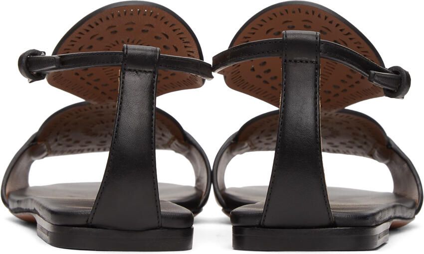 ALAÏA Black Plastron Openwork Flat Sandals