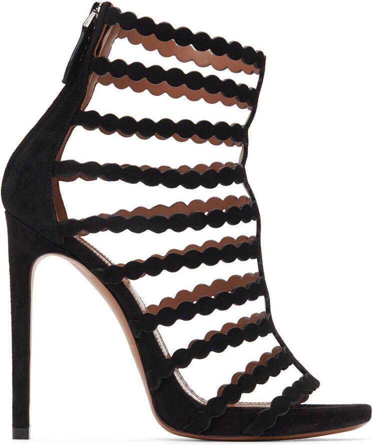 ALAÏA Black Suede Cage Heeled Sandals