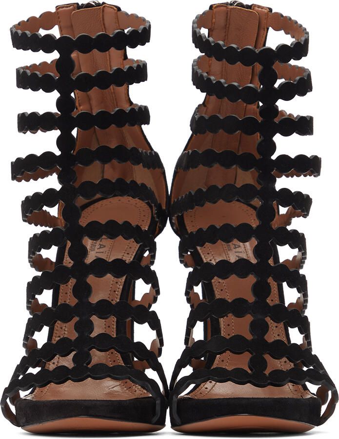 ALAÏA Black Suede Cage Heeled Sandals - Picture 5