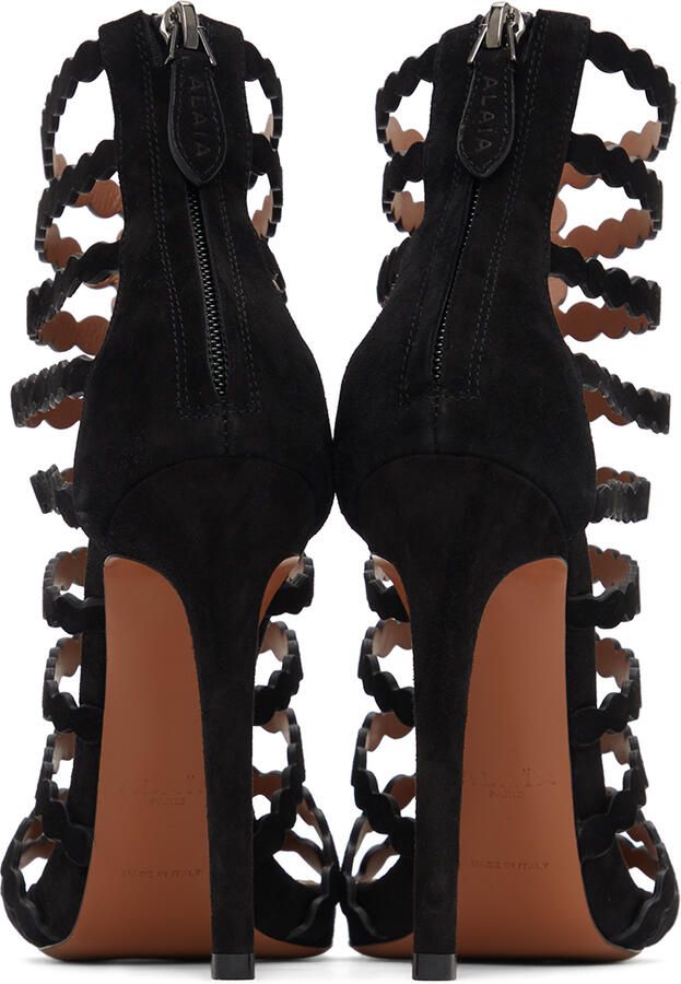 ALAÏA Black Suede Cage Heeled Sandals - Picture 3