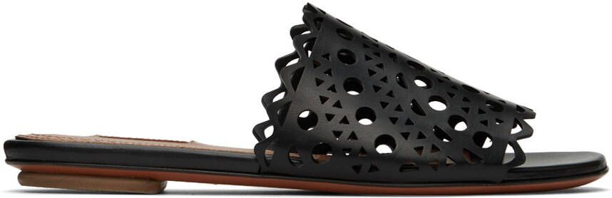 ALAÏA Black Vienne Leather Slides