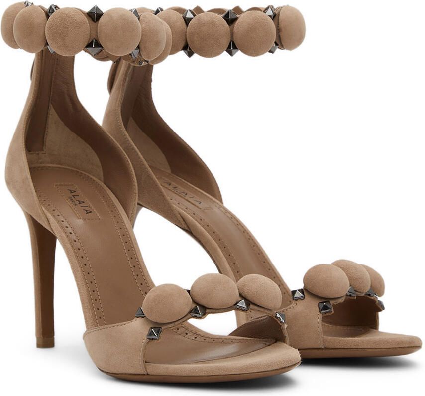 ALAÏA Pink Suede Bombe Sandals - Picture 2