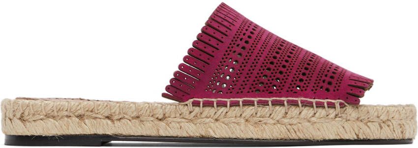 ALAÏA Pink Suede Openwork Flat Sandals