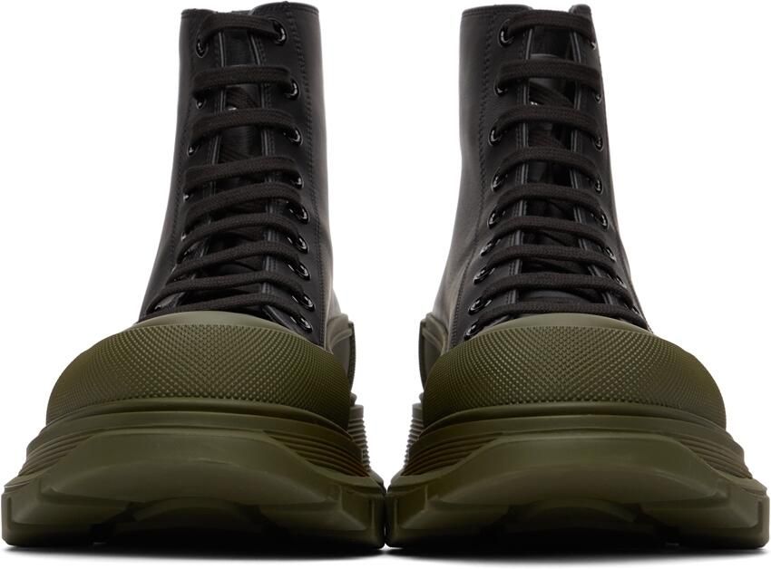 Alexander McQueen Black & Khaki Leather Tread Slick Sneakers - Picture 2