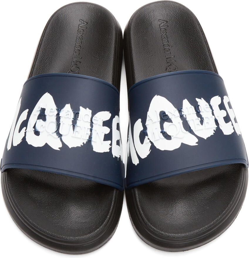 Alexander McQueen Black & Navy Rubber Pool Slides