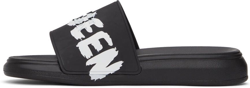Alexander McQueen Black & White Graffiti Pool Slides - Picture 4