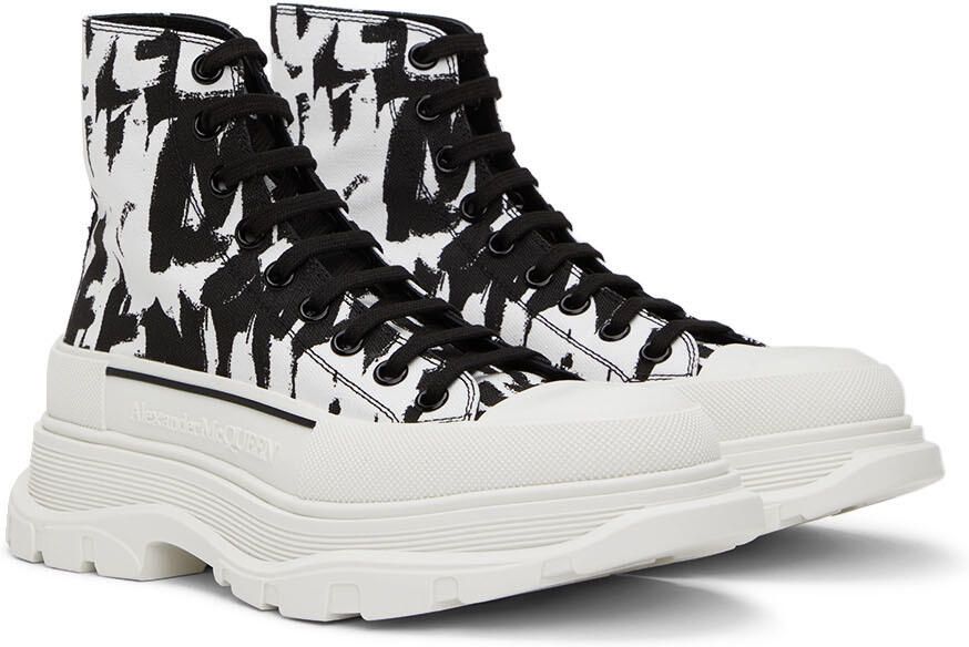 Alexander McQueen Black & White Graffiti Tread Slick Sneakers - Picture 2