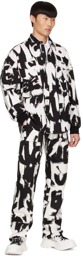 Alexander McQueen Black & White Graffiti Tread Slick Sneakers - Picture 4