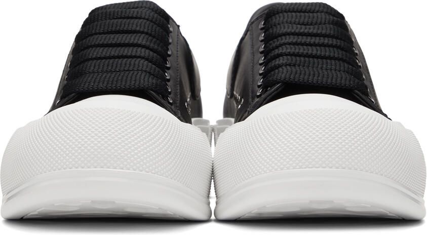 Alexander McQueen Black & White Leather Deck Plimsoll Sneakers - Picture 3