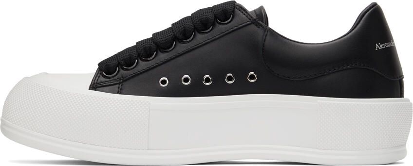 Alexander McQueen Black & White Leather Deck Plimsoll Sneakers - Picture 4