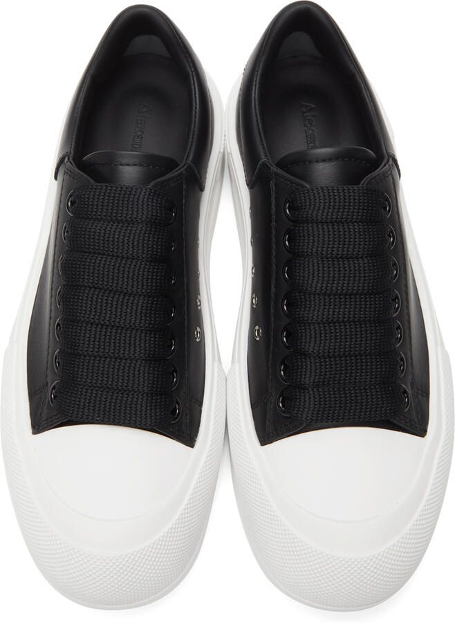 Alexander McQueen Black & White Leather Deck Plimsoll Sneakers